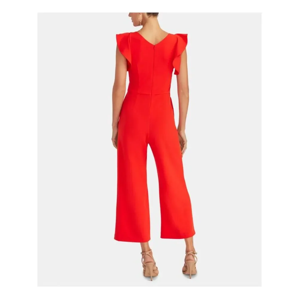 RACHEL RACHEL ROY Womens Red Ruffled Cap Sleeve V Neck Party Cropped Jumpsuit M_2
